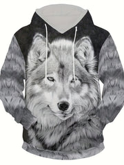 3D Digital Cat Print Hoodies For Men Graphic Sweatshirt With Kangaroo Pocket