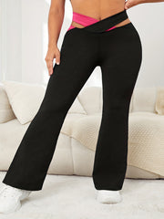 Solid Cross High Waist Flared Leg Workout Fitness Pants