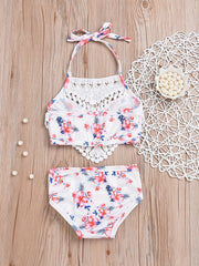 Girls Mermaid Fish Scales Swimsuit Lace Halter Bikini Swimwear