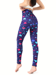 Heart Print Slim Fit Yoga Tight Pants Stretchy Fitness Leggings