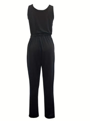 Sleeveless Dual Pockets Drawstring Jumpsuit
