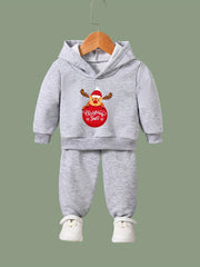 Winter Reindeer Print 2pcs Girls Hoodies Jogger Pants Set For Sports
