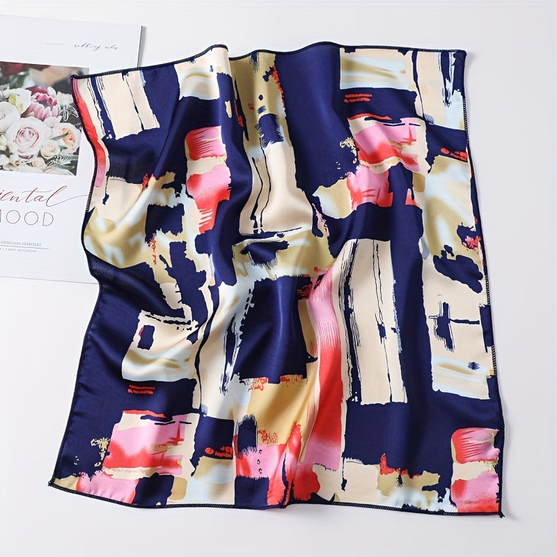 Vintage Geometric Print Bandana Small Satin Square Scarf Head Wrap