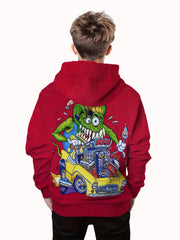 Crazy Rat Riding Car Print Boy's Hoodie