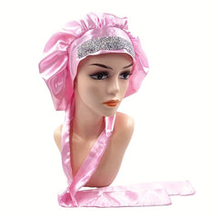 Rhinestone Decor Satin Bonnet Soft Satin Shower Cap
