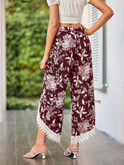 Paisley Print Lace Trim Wide Leg Pants for Women