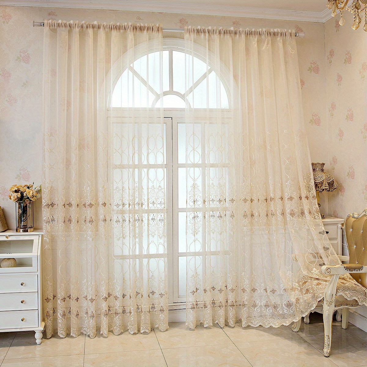 Euro Geometric Sheer Curtain for Living Room Bedroom
