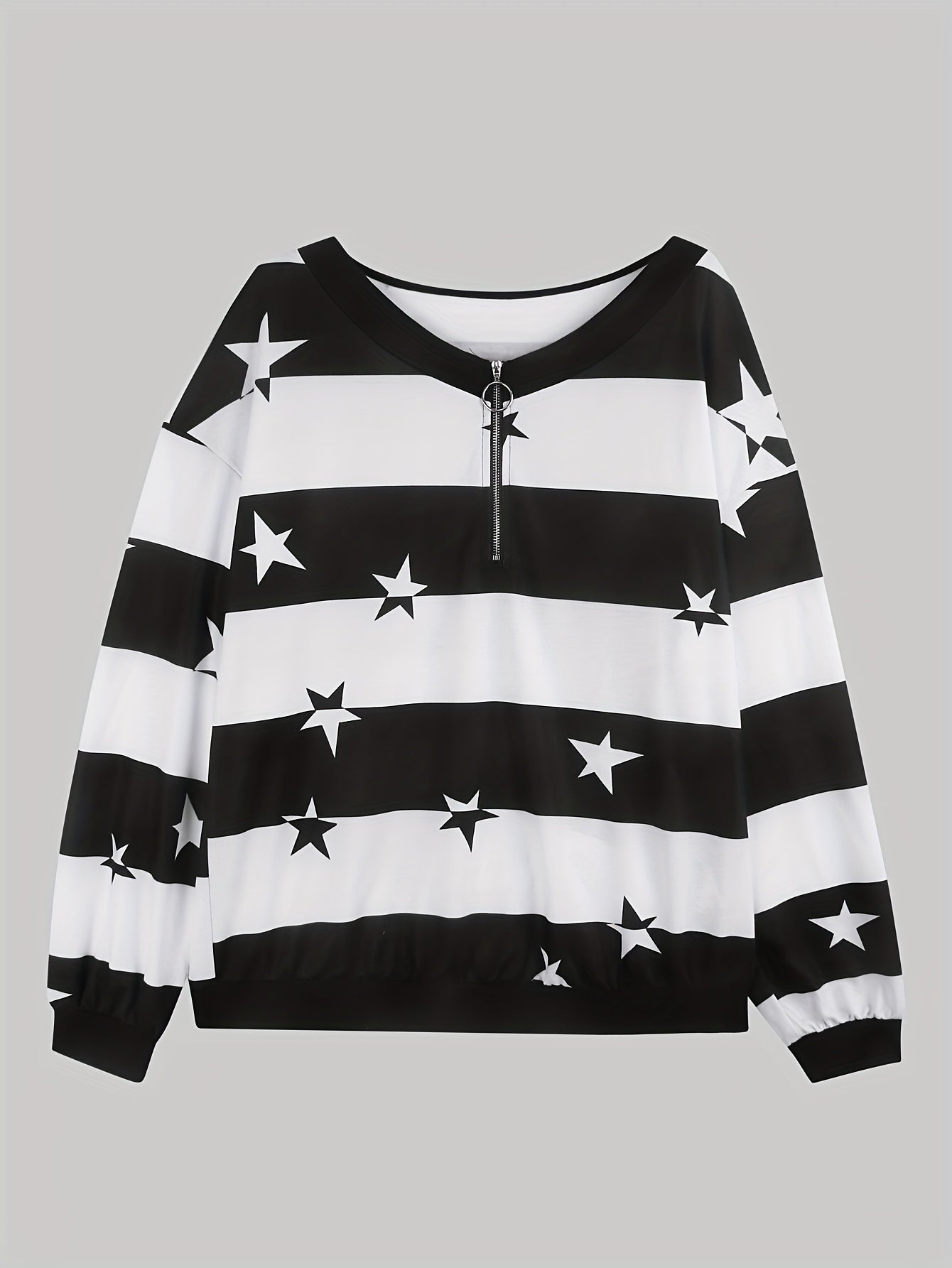 Zip Front Star Print Sweatshirt for Women