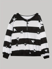 Zip Front Star Print Sweatshirt for Women