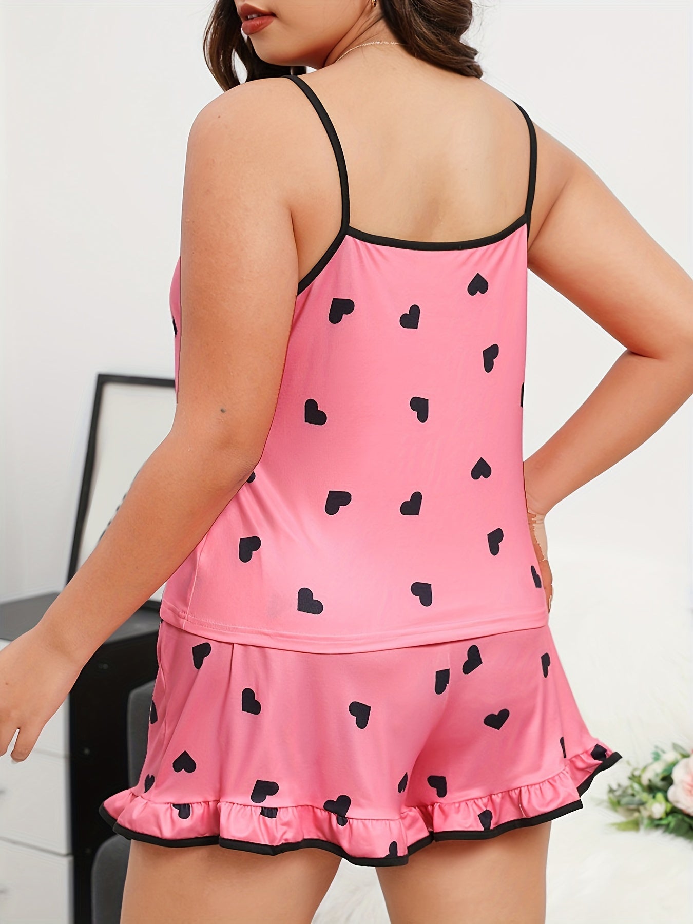 Heart Print Cami Top & Shorts Pajama Set