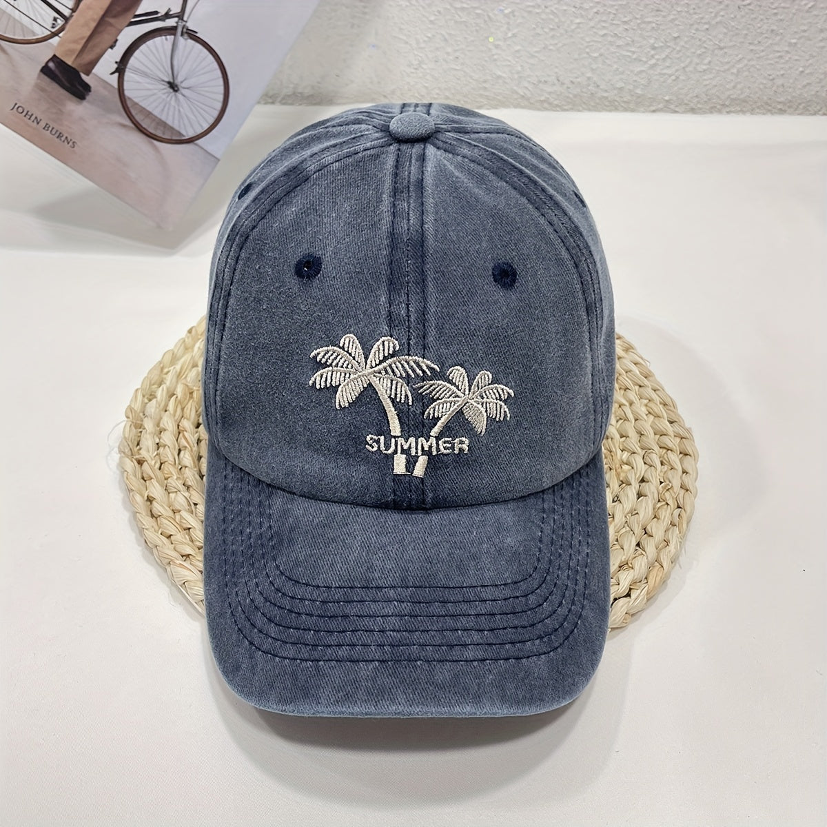 Coconut Tree Embroidered Baseball Cap Distressed Dad Hat
