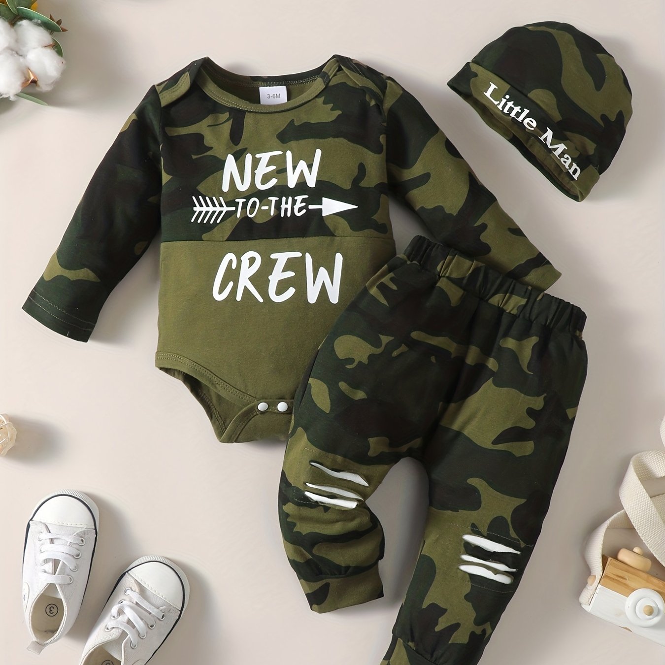 Newborn Baby Boy 2pcs Casual Outfits Crew Romper Top & Pants Set