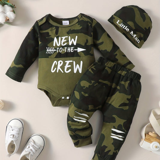 Newborn Baby Boy 2pcs Casual Outfits Crew Romper Top & Pants Set