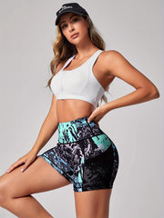 Graffiti Print Seamless Biker Shorts w/ Phone Pockets