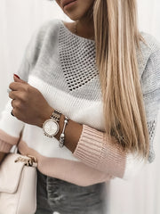 Casual Long Sleeve Block Cut Out Sweater