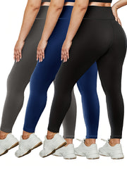 3 Pc Plus Size Sports Leggings Set Wide Waistband Stretchy Slimming Yoga Pants