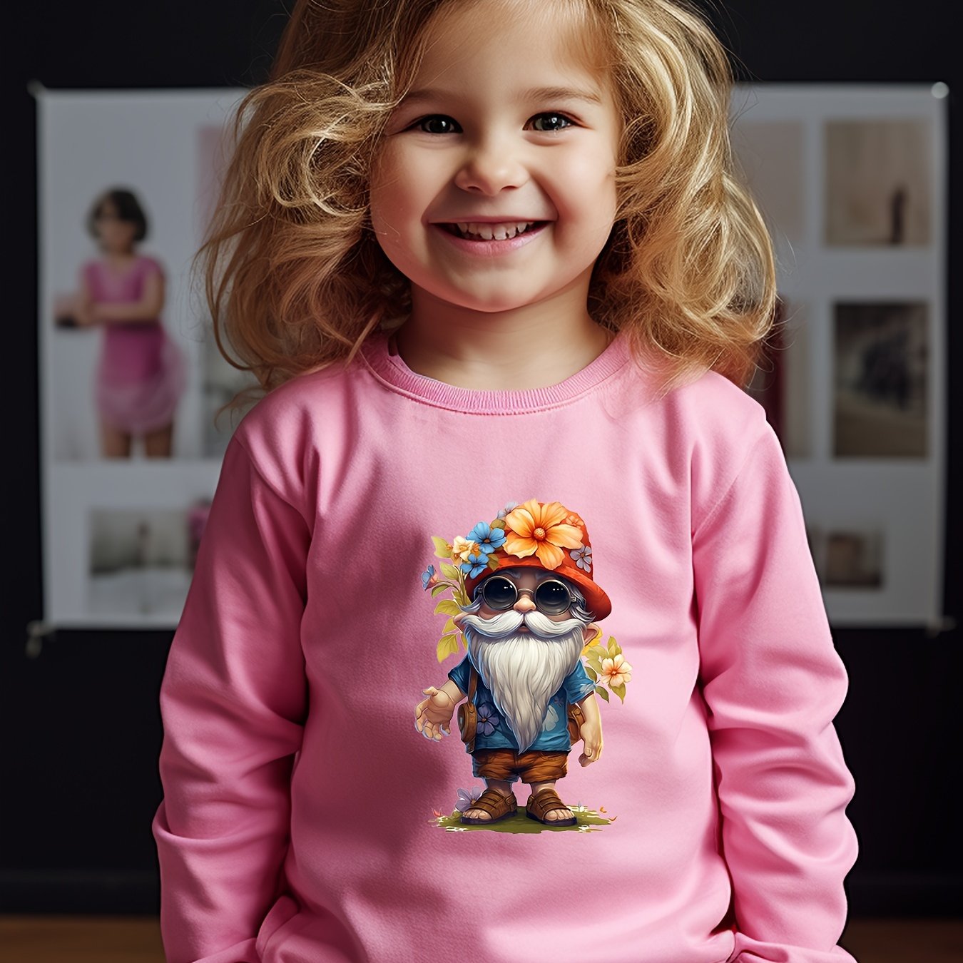 Girls Pattern Print Sweatshirt Casual Pullover for Fall Winter