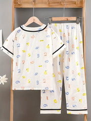 Toddler Pajamas Set Summer Short Sleeve T-shirt & Car Printed Trousers