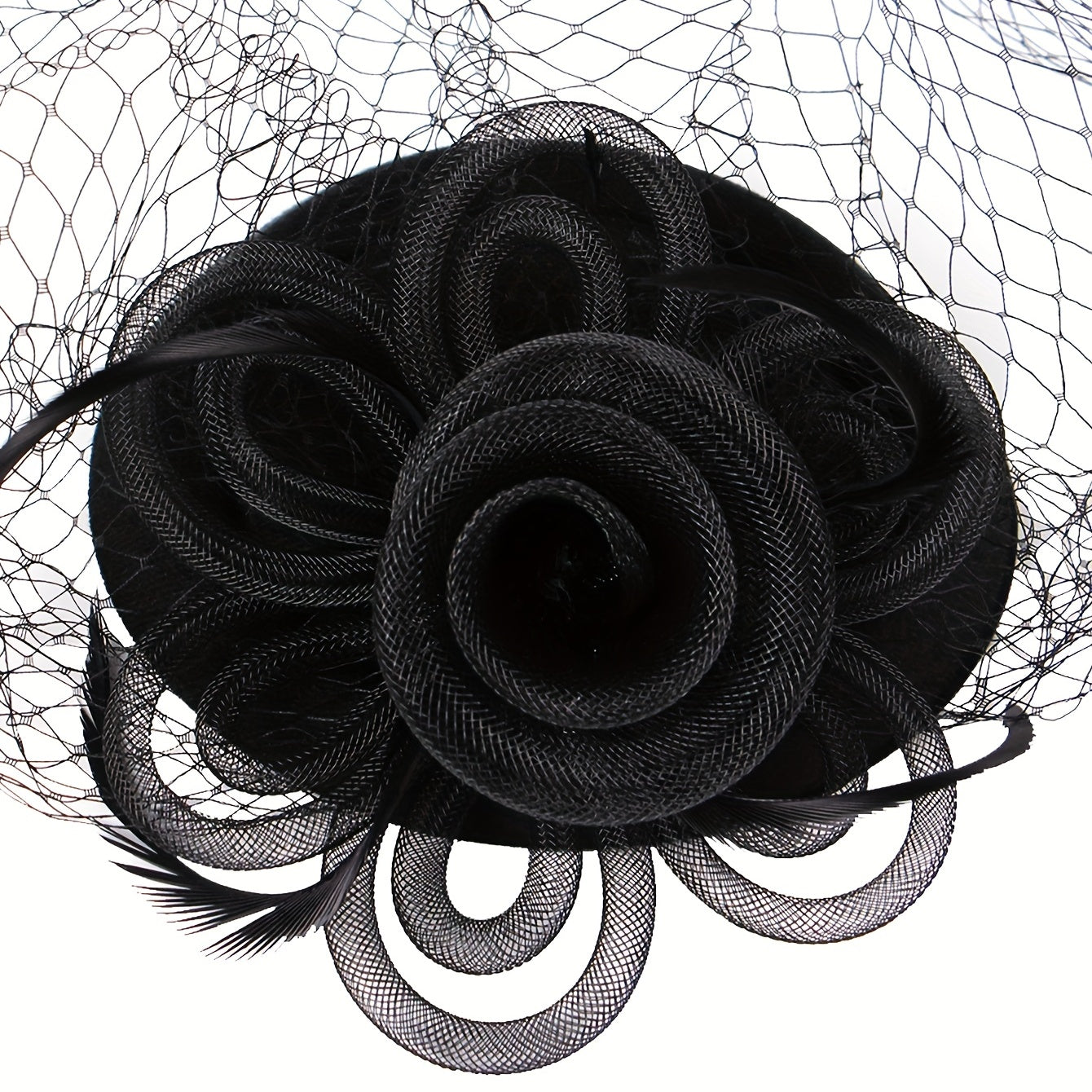 Mesh Flower Fascinator Hat Feathers Veil Decorative Beret For Women