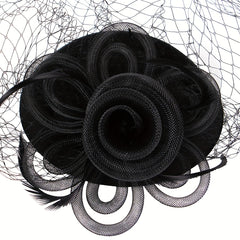 Mesh Flower Fascinator Hat Feathers Veil Decorative Beret For Women