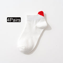 4 Pairs Heart Print Short Socks Lightweight Low Cut Ankle Stockings