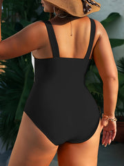 Colorblock V Neck One Piece Swimsuit Plus Size