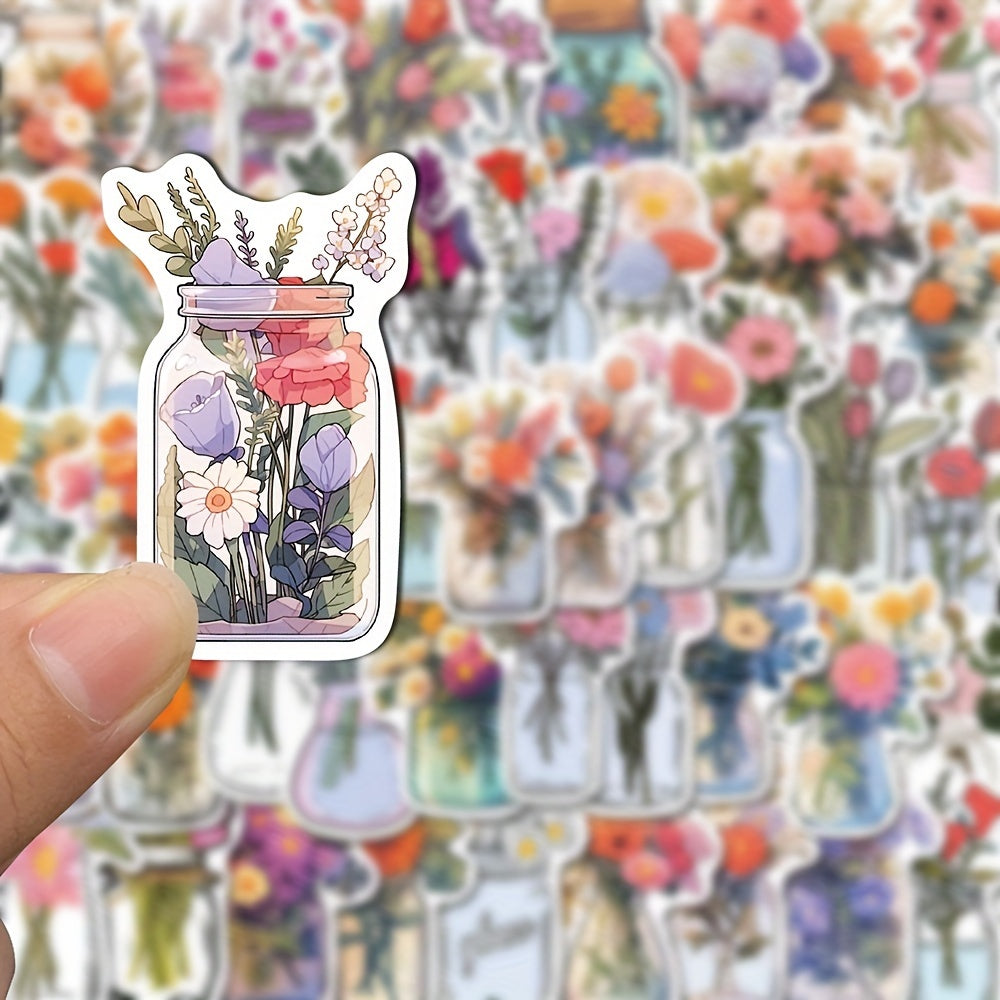 50pcs Glass Vase Cartoon Waterproof Stickers for Laptop Cup Book Luggage