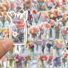 50pcs Glass Vase Cartoon Waterproof Stickers for Laptop Cup Book Luggage