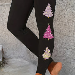 Christmas Tree Print Skinny Leggings Casual Elastic Waist Stretchy Leggings
