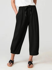 Drawstring Waist Cropped Pants Casual Elastic Trim Pants