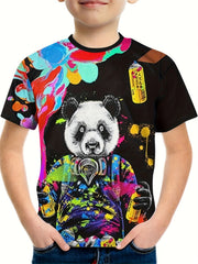 Colorful Panda Print Boys T shirt Kids Short Sleeve Casual Summer Tee Tops