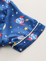 Boys Rocket Moon Star Pajamas Set Short Sleeves Tops & Bottoms