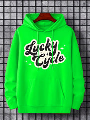 Men's Lucky Cycle Print Hoodie Slightly Stretch Drawstring Hooded Sweatshirt