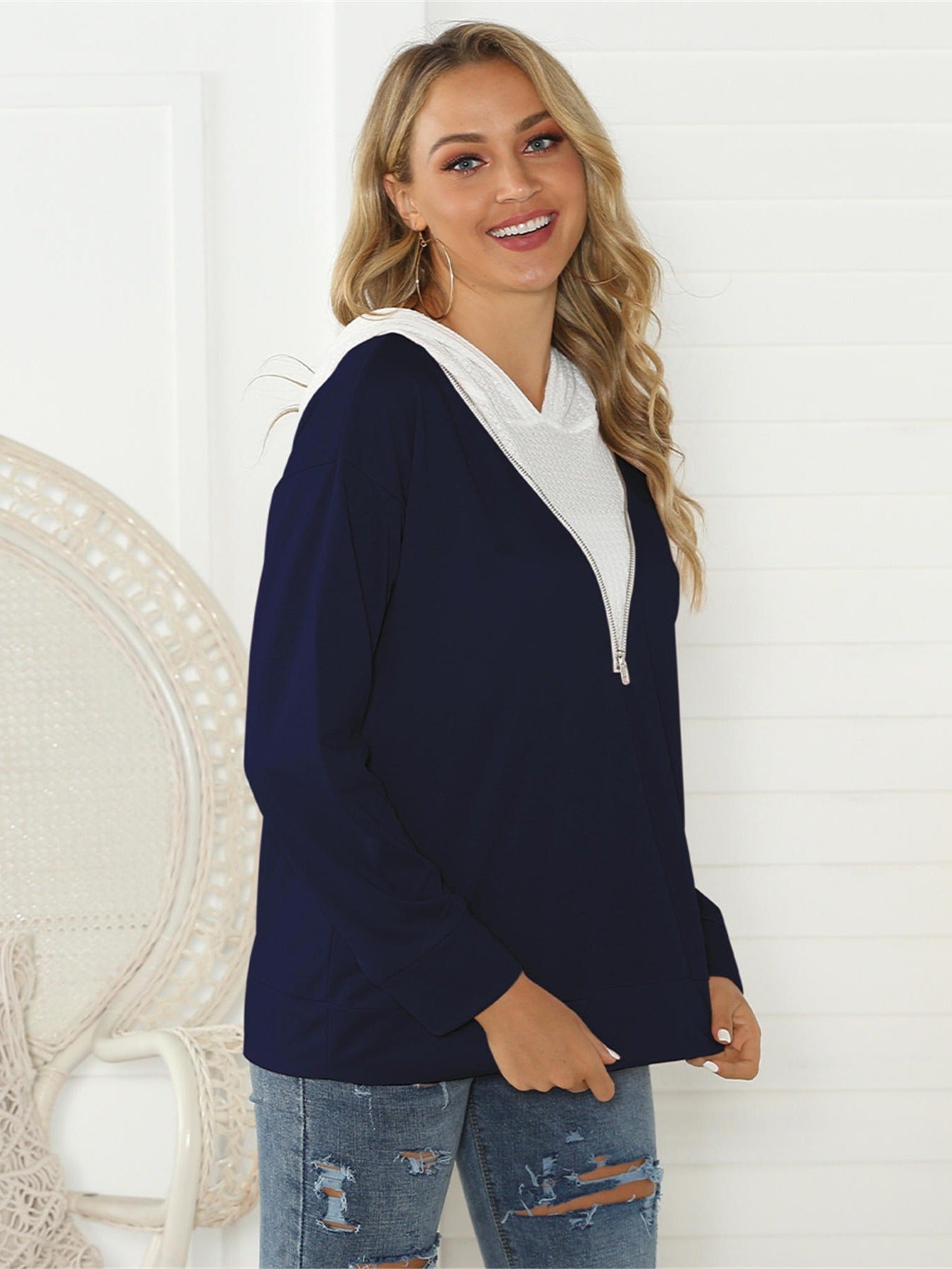 Contrast Zip Hoodie Active Sweatshirt