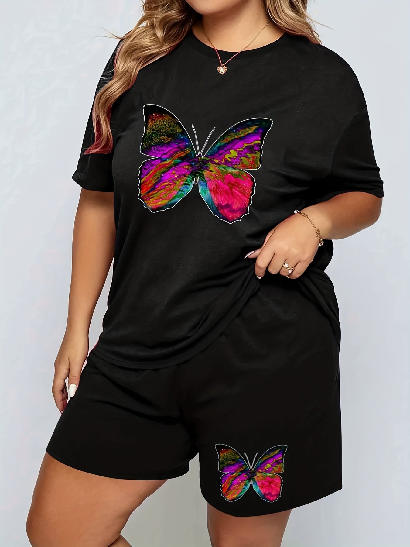 Butterfly Print Tee & Shorts Pajama Set