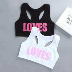 Girls Sports Bra LOVES Print No Steel Ring Breathable Soft Racerback Bra