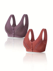 2pcs Front Buckle Wireless Bras Women's Lingerie