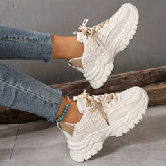Women Faux Leather Chunky Sneakers Low Cut Dad Shoes