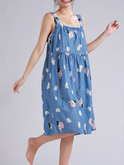 Strawberry Print Nightdress with Lace Trim Sleeves
