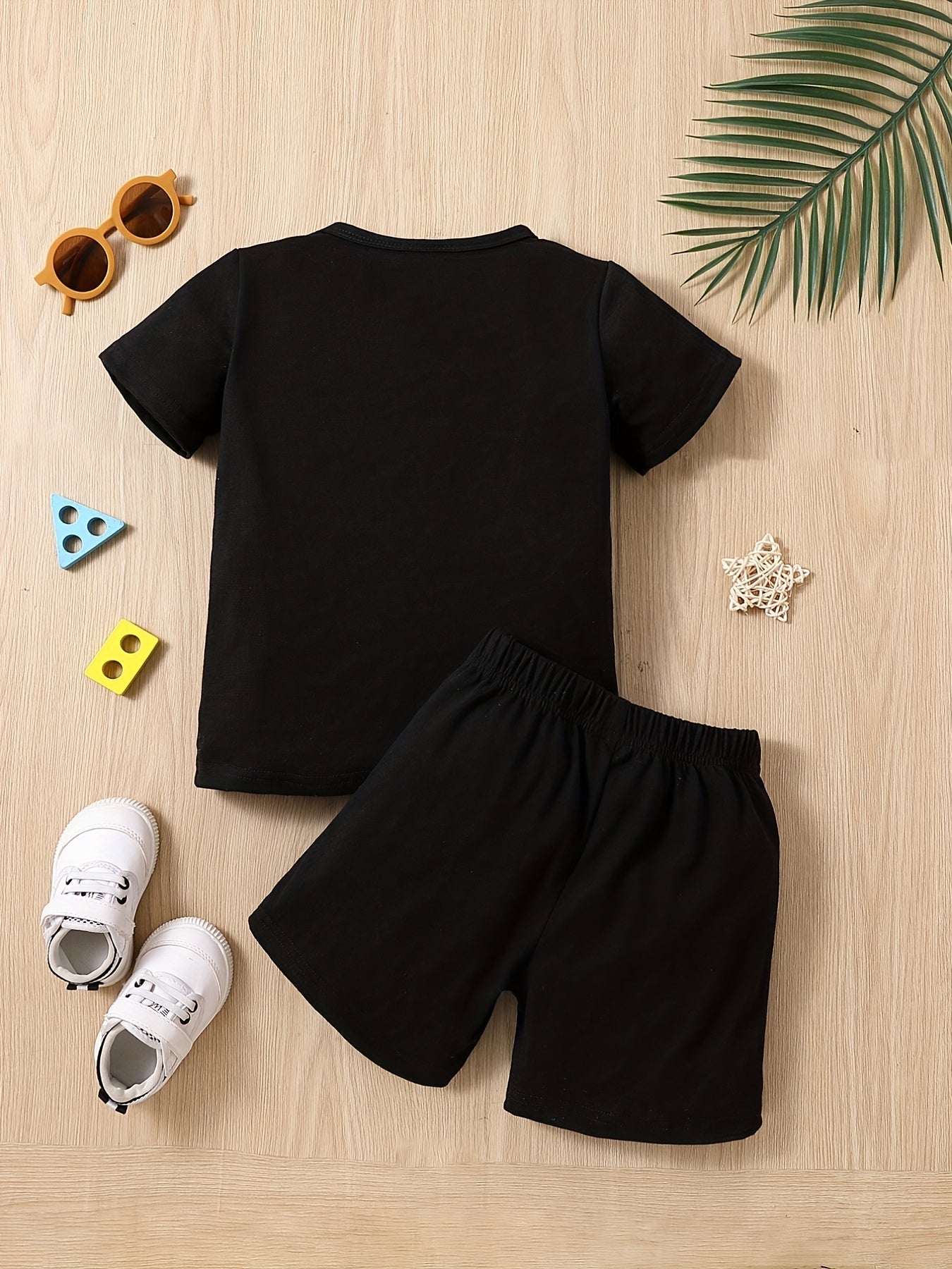 Boys Smile Face Print T Shirt & Sport Shorts Set - Summer Kids Clothing