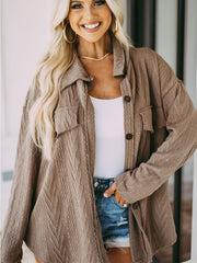 Women's Solid Button Down Knit Top Casual Textured Jacket