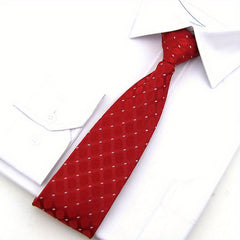 1pc Men's Business Dress Zip Tie Groom Wedding Pure Red And Red Stripes