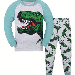 Kid's Cartoon Animal Pajama Set Long Sleeve Top & Pants