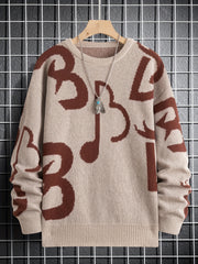 Men's Music Notes Pattern Casual Sweater