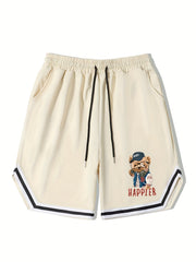 Men's Teddy Bear Graphic Bball Shorts Drawstring Stretch Waistband