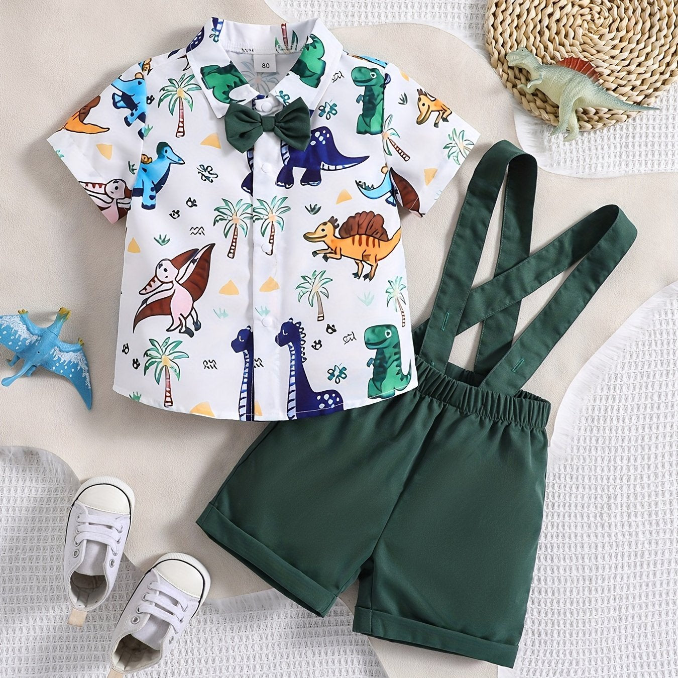 2pcs Dinosaur Shirts & Bow Tie Set for Boys
