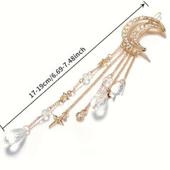 Rhinestone Beaded Dangle Hair Clip Fairy Crescent Moon Star Charm Barrette