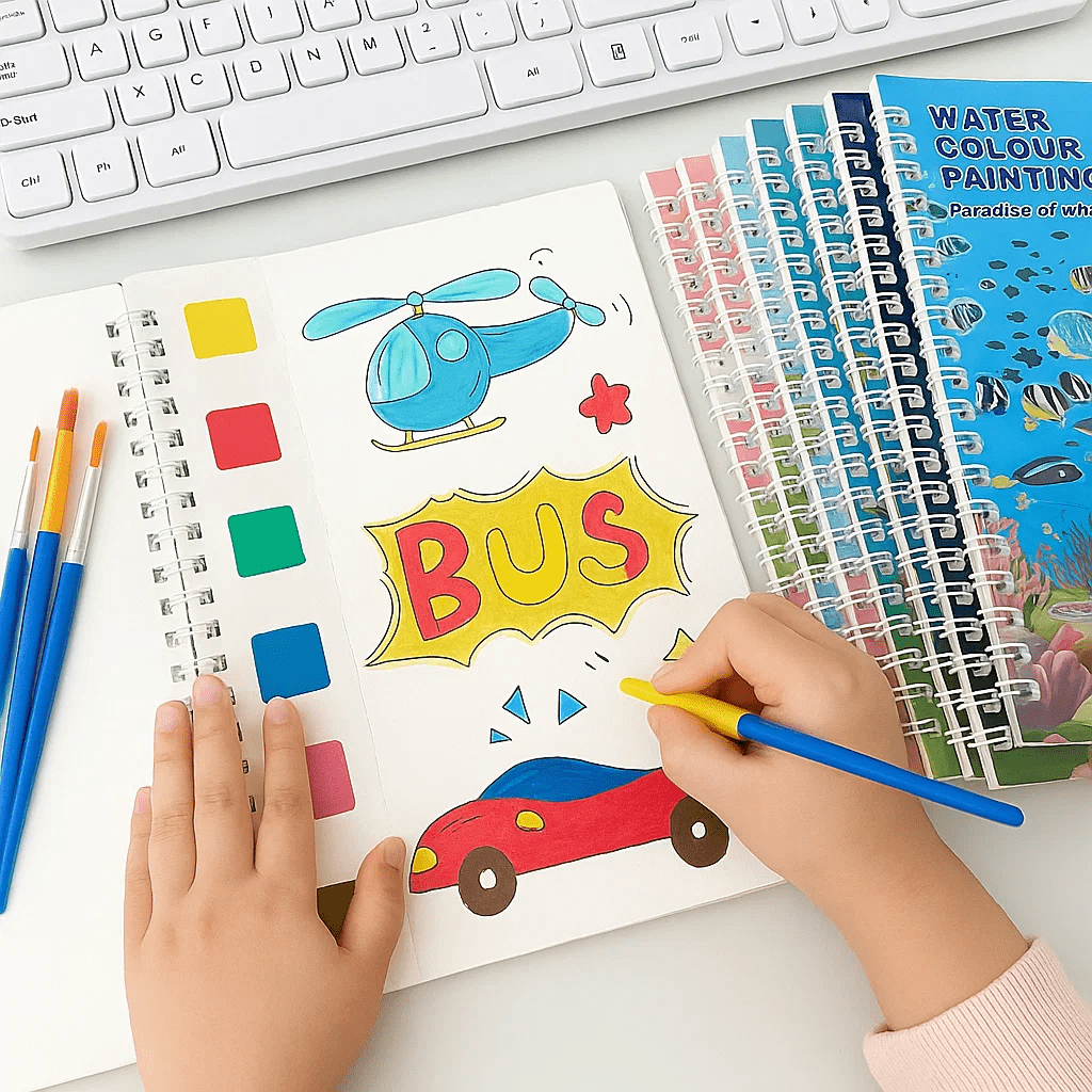 Kids Watercolor Coloring Book Set with Paints and Pens