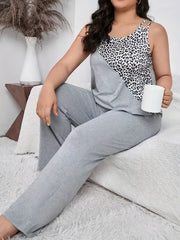 Colorblock Leopard Print Tank Top & Pants Pajama Set