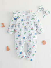 Elephant Graphic Romper & Headband Set for Baby Girls